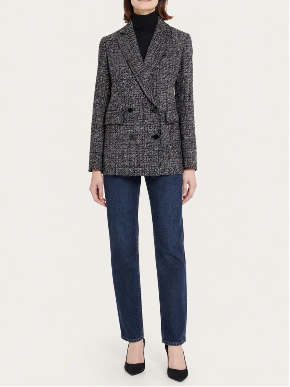 Theory women’s piazza Noelle Tweed Double breasted Jacket wool blend Blazer SZ 8